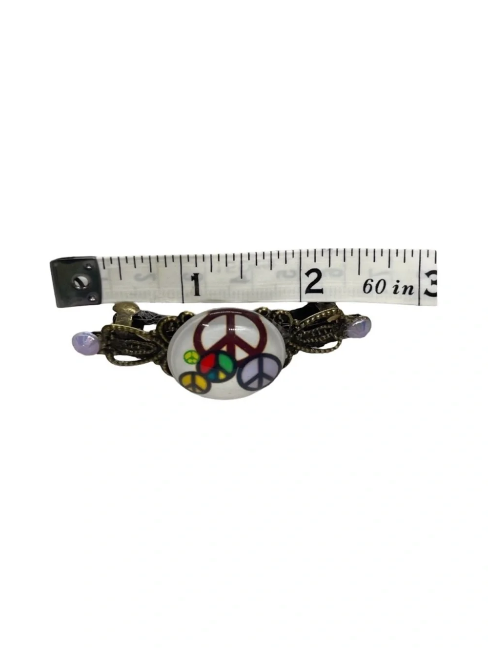 Peace Sign Decorative Barrette -White  Multicolor Peace Symbols FINAL PRICE DROP